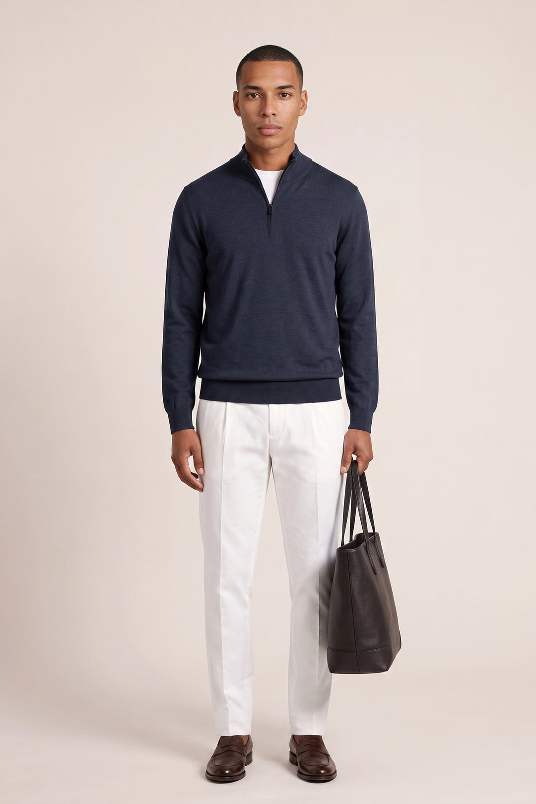 Merino Half Zip Pullover - Navy