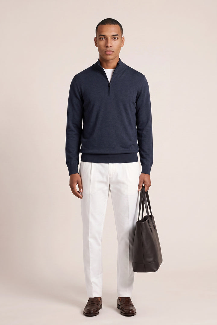 Merino Half Zip Pullover - Navy