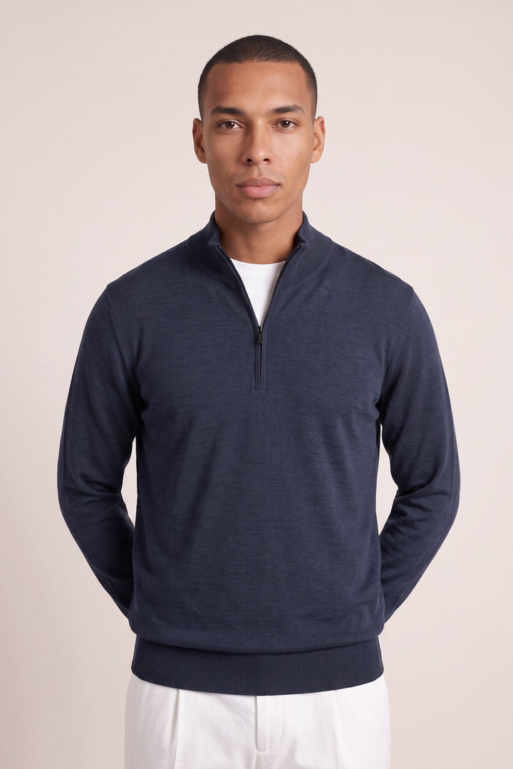 Merino Half Zip Pullover - Navy
