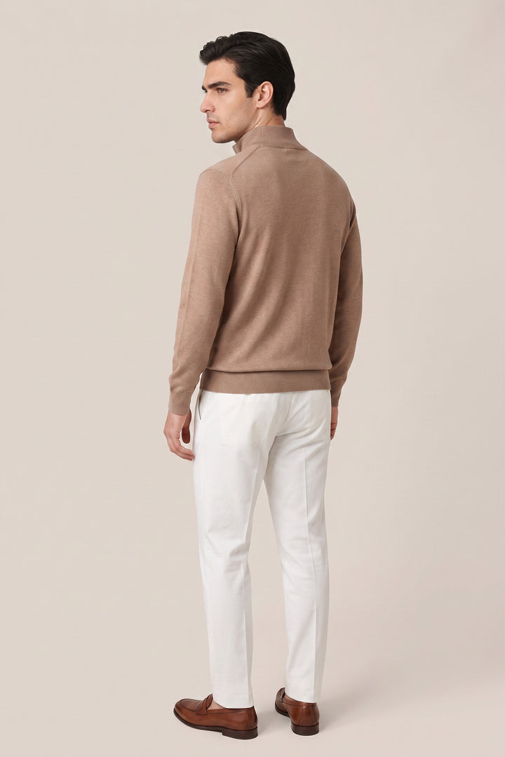 Merino Half Zip Pullover - Beige