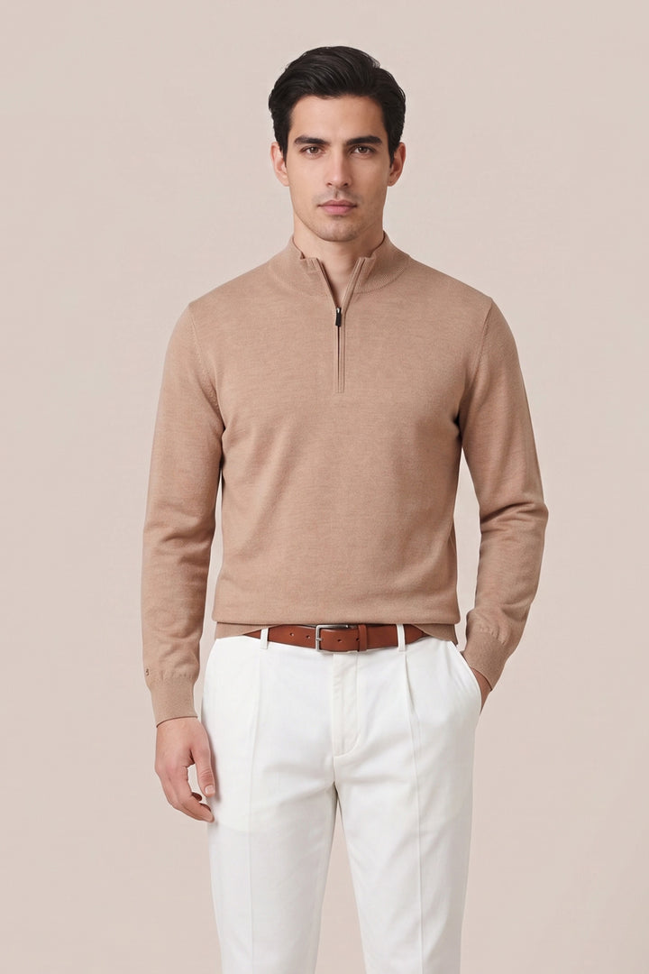 Merino Half Zip Pullover - Beige
