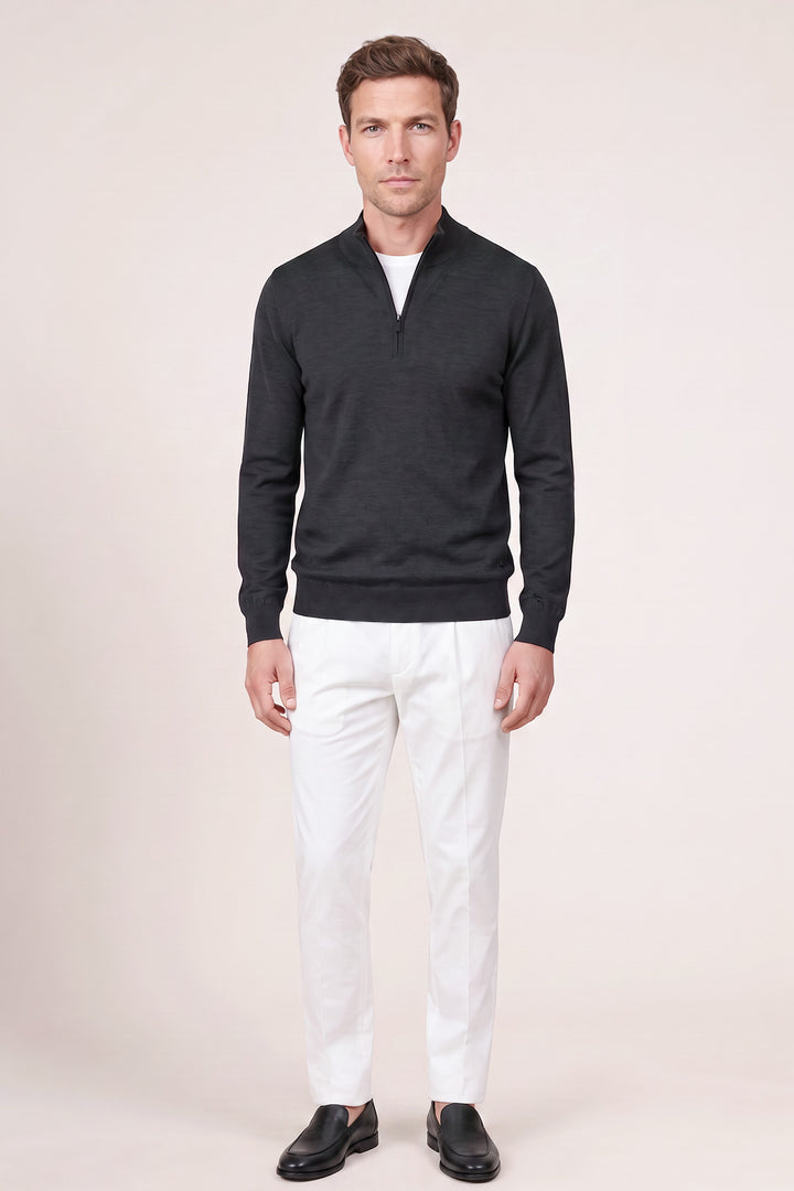 Merino Half Zip Pullover - Zwart