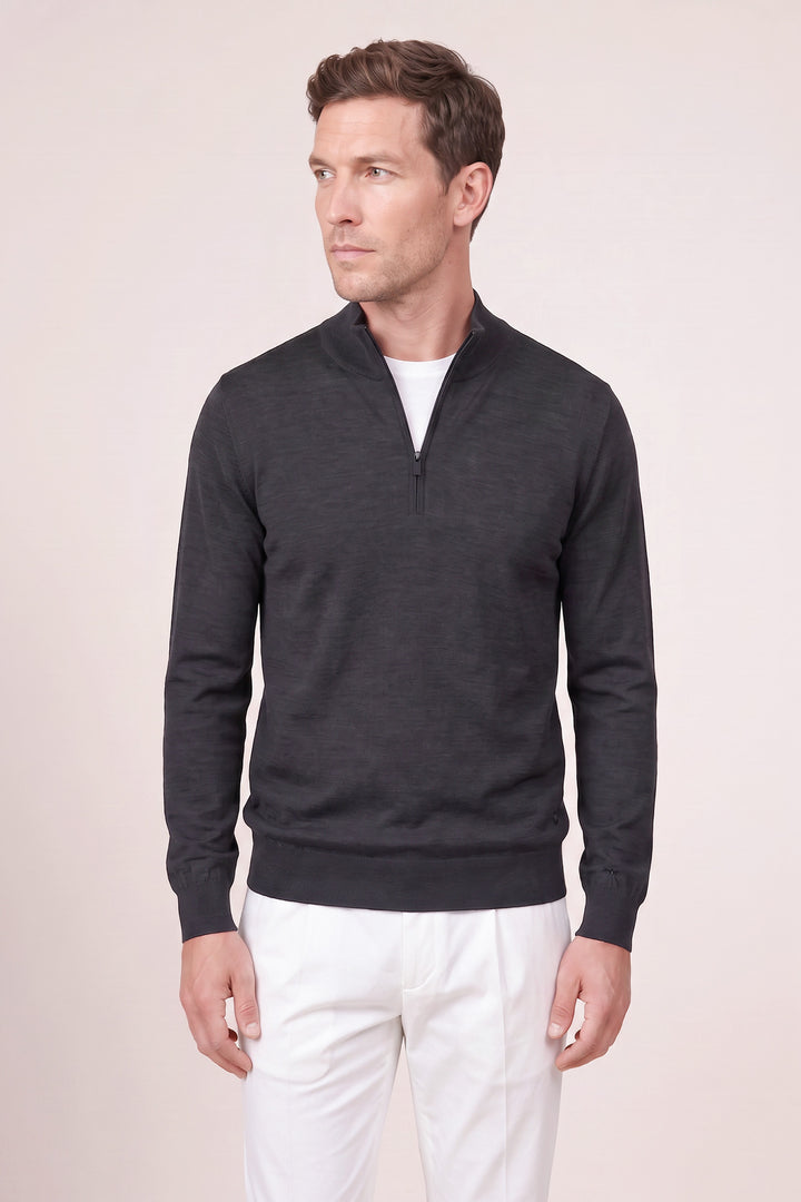 Merino Half Zip Pullover - Zwart