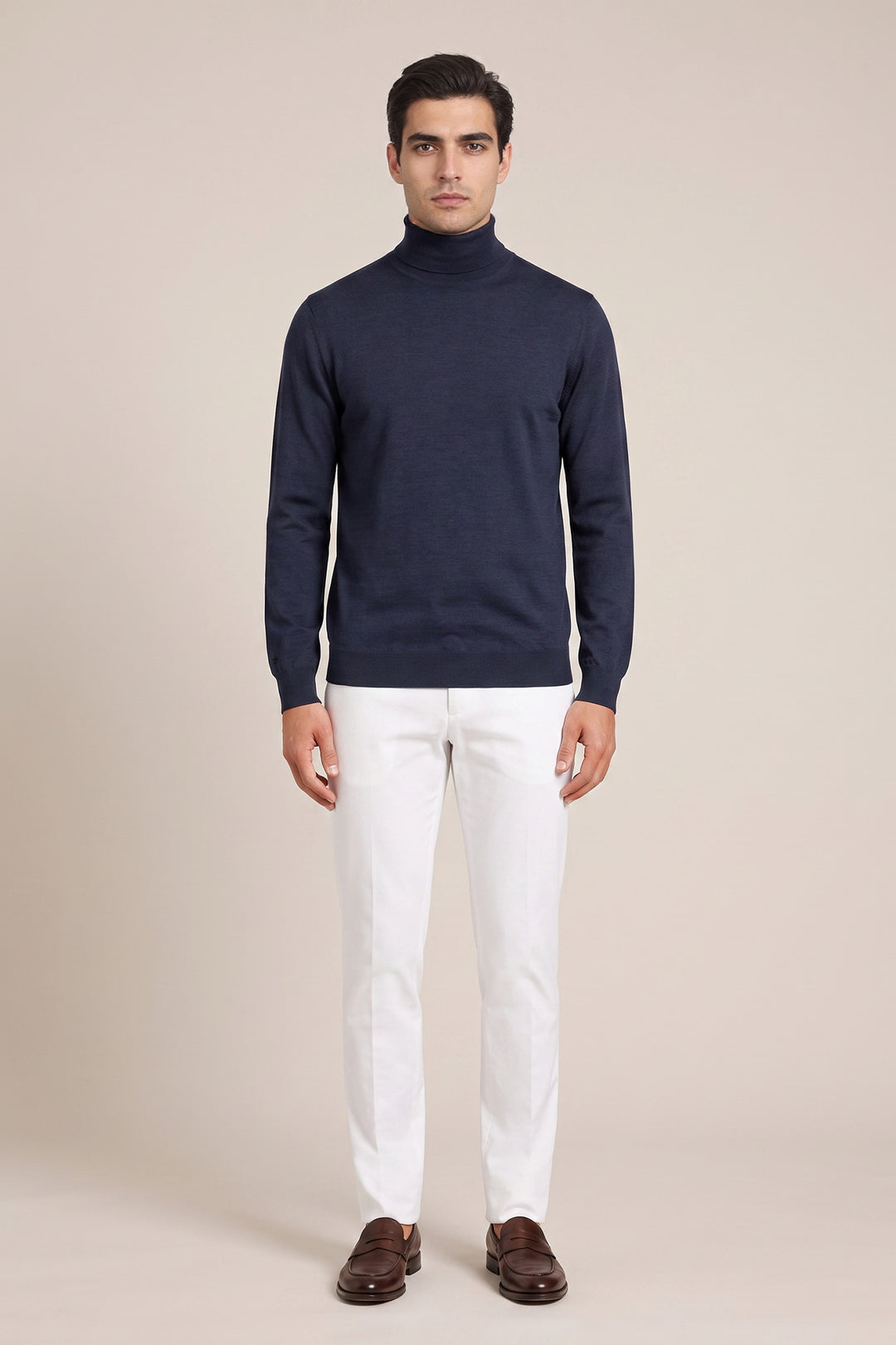 Merino High Neck Pullover - Navy