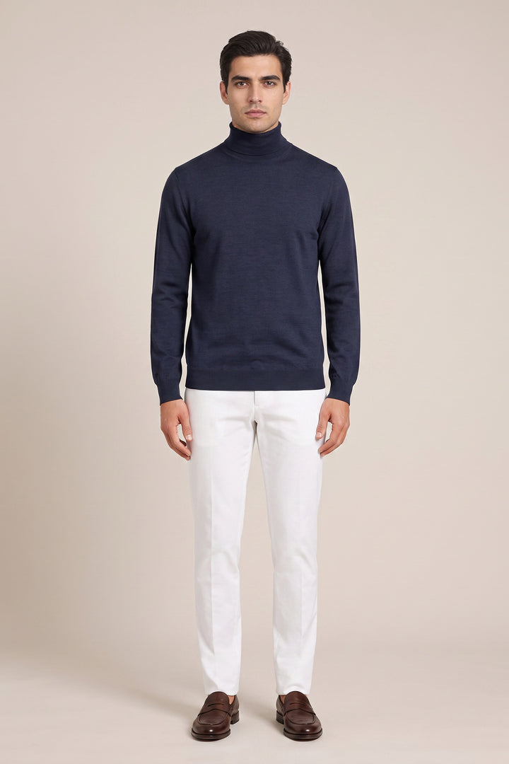 Merino High Neck Pullover - Navy