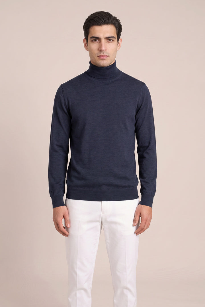 Merino High Neck Pullover - Navy