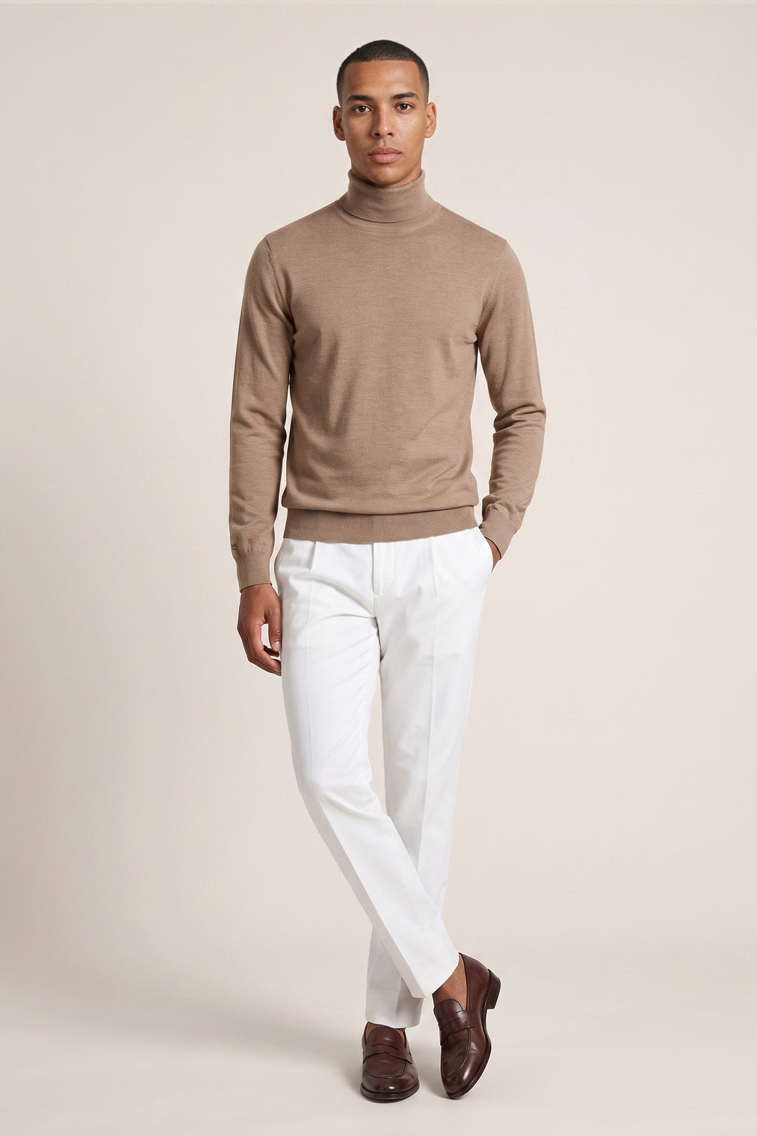 Merino High Neck Pullover - Beige