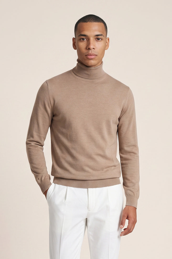 Merino High Neck Pullover - Beige