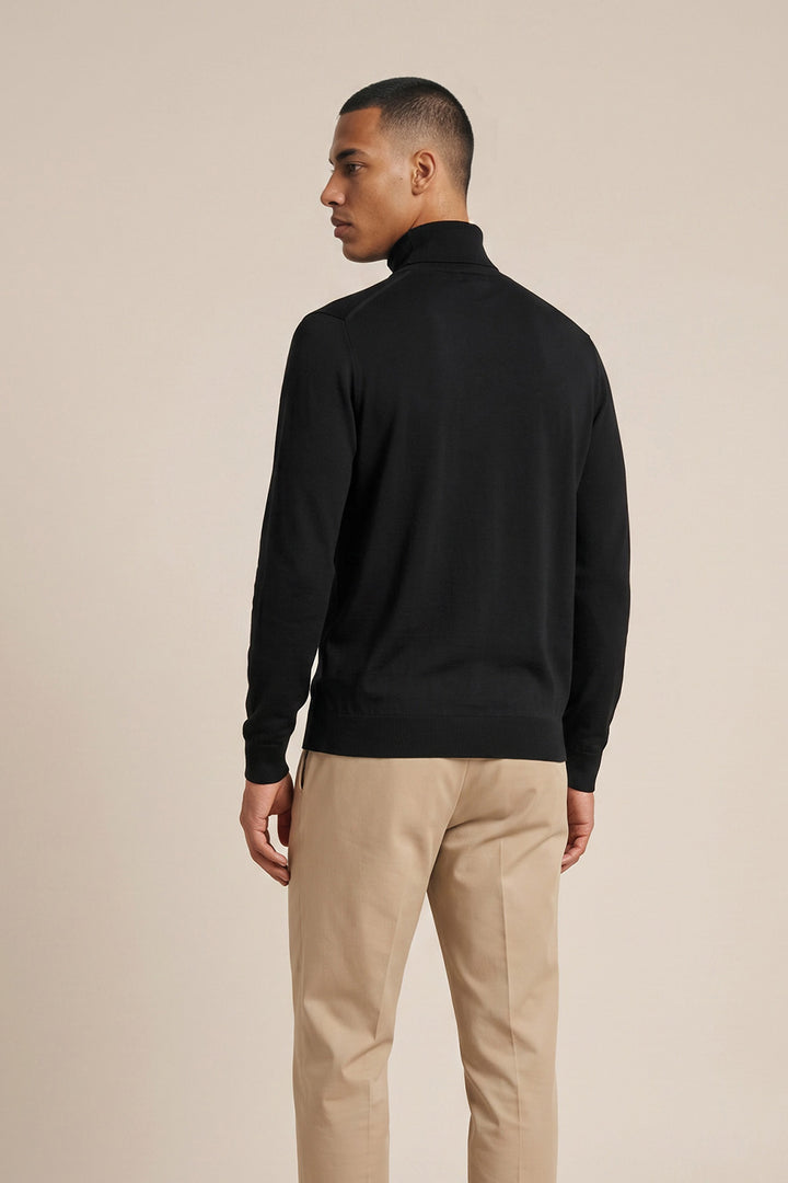 Merino High Neck Pullover - Zwart