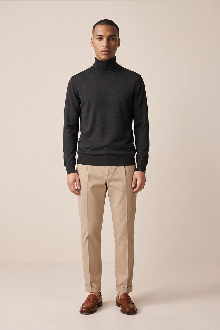 Merino High Neck Pullover - Zwart