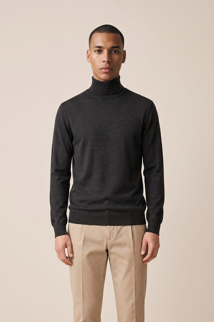 Merino High Neck Pullover - Zwart