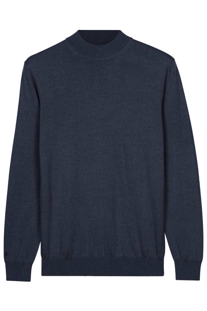 Merino Mock Neck Pullover - Navy