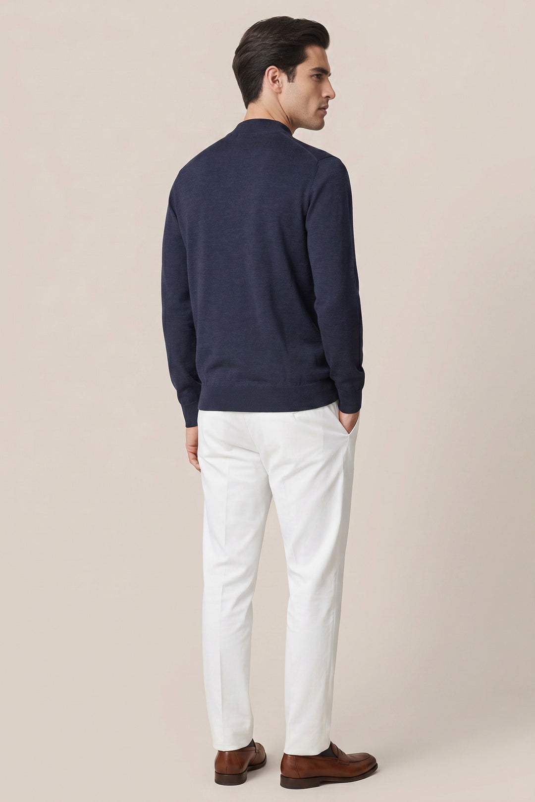 Merino Mock Neck Pullover - Navy