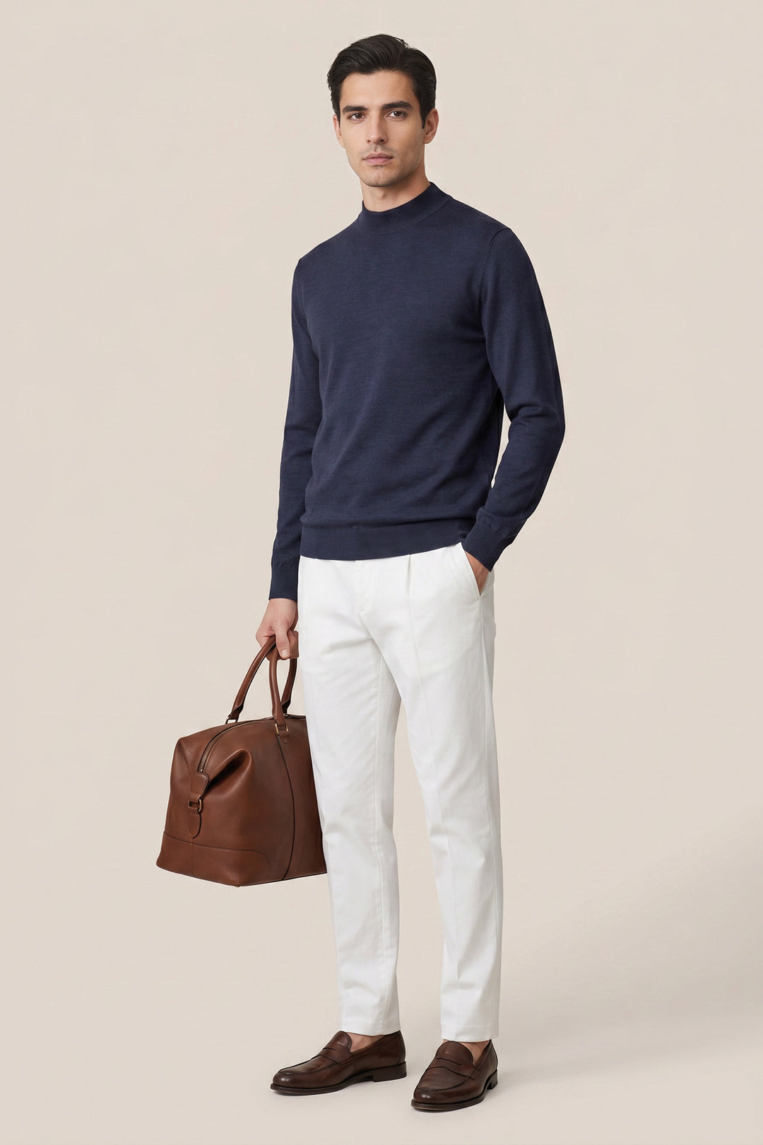 Merino Mock Neck Pullover - Navy