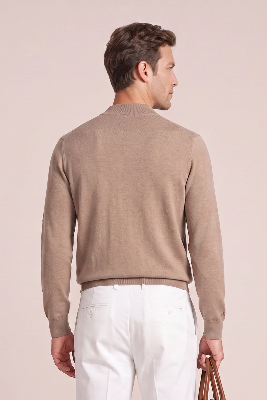 Merino Mock Neck Pullover - Beige