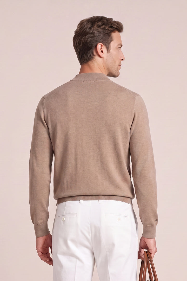 Merino Mock Neck Pullover - Beige