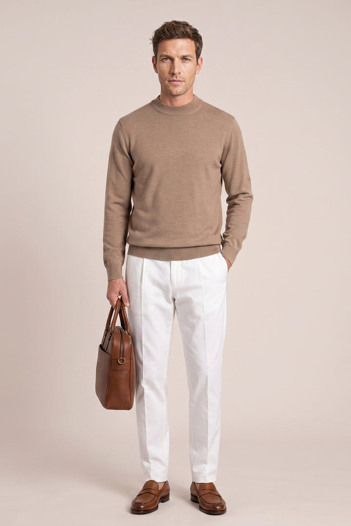 Merino Mock Neck Pullover - Beige