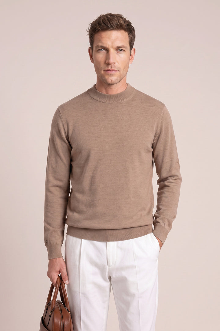 Merino Mock Neck Pullover - Beige