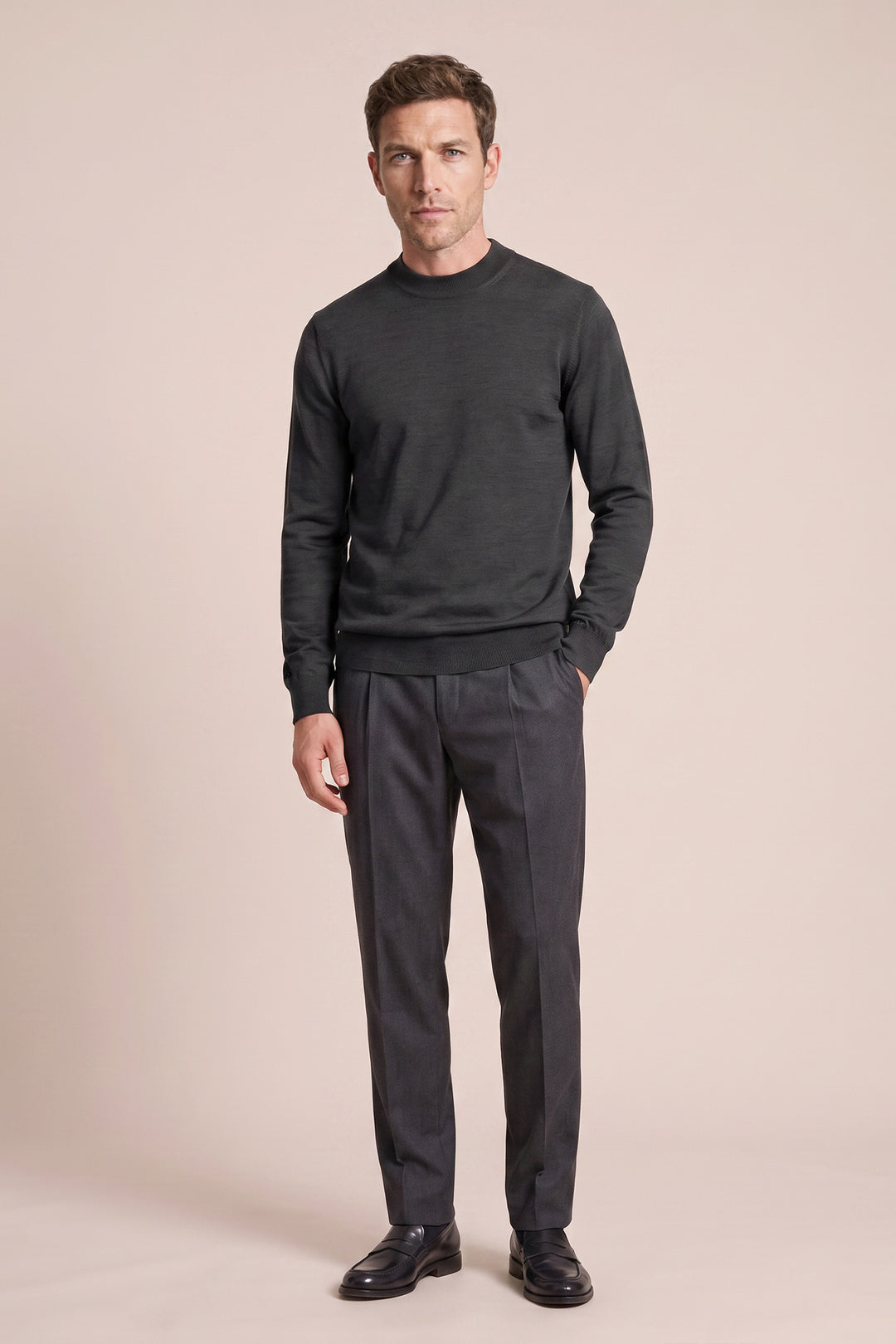 Merino Mock Neck Pullover - Zwart