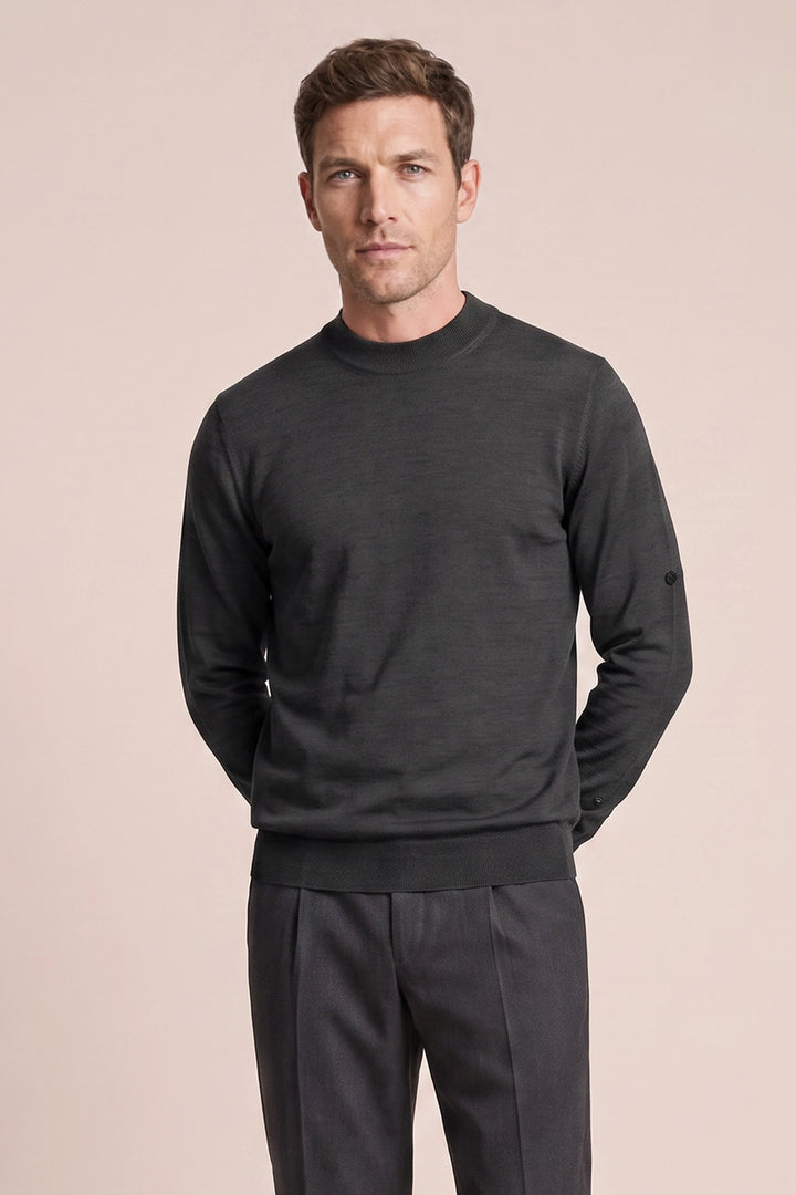 Merino Mock Neck Pullover - Zwart