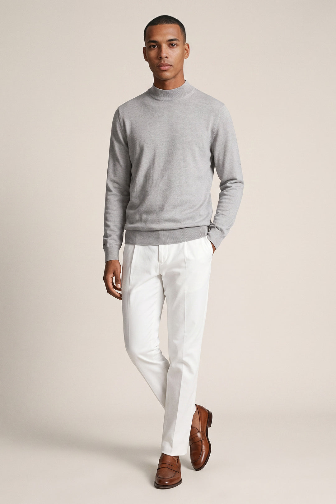 Merino Mock Neck Pullover - Grijs