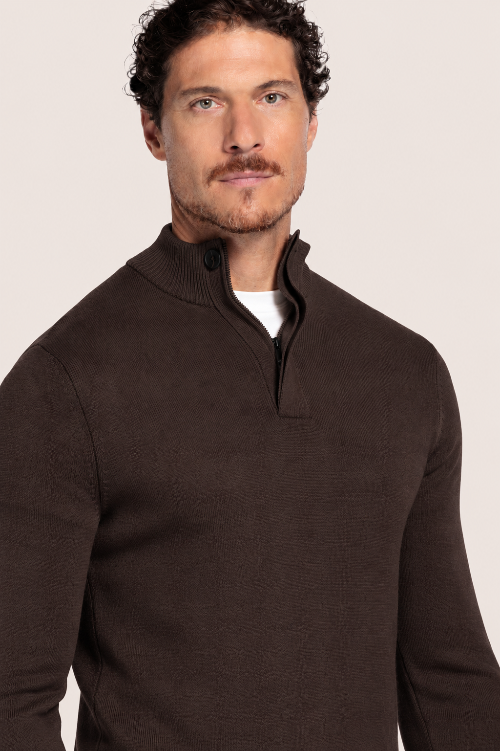 Merino Half button Pullover - Bruin